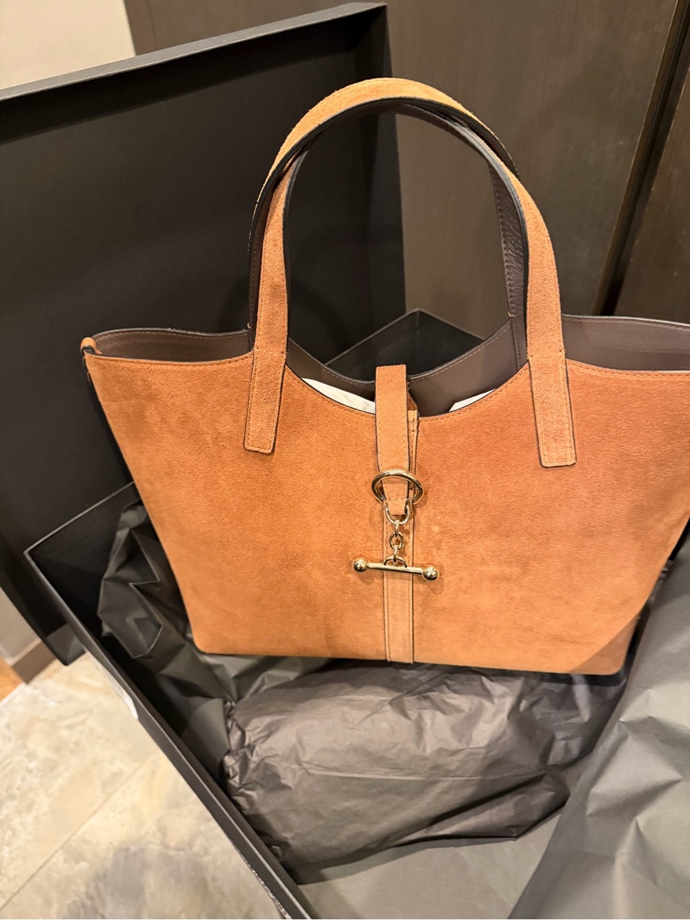 Strathberry Kite Tote Midi Tan Suede Brand New in Box